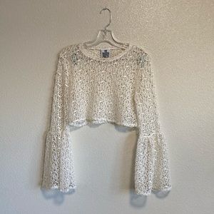 The Ragged Priest Lace Bell Sleeve Crop Top (Size S)